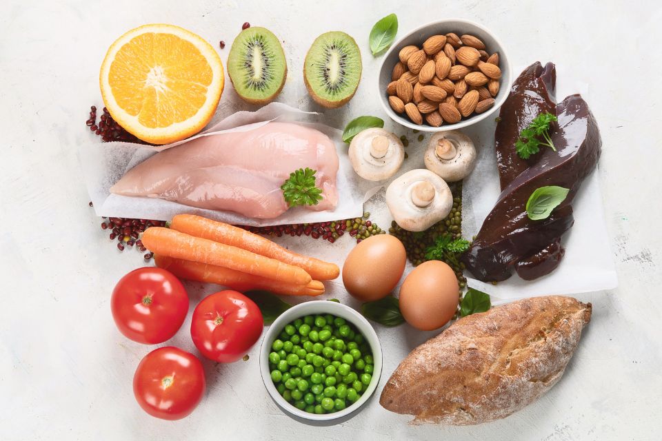 Conjunto de alimentos con vitamina B3 - Niacina